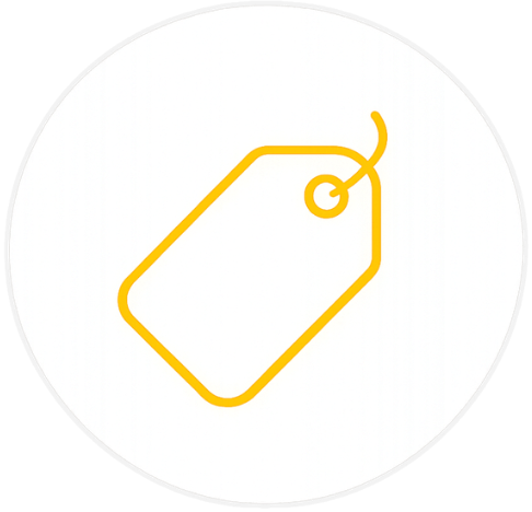 Simple yellow price tag icon in a white circle.